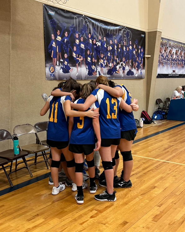 athletic girls praying in a huddle